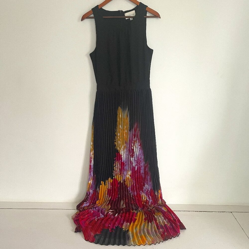 Wilfred Sabine Woman Black Floral Sleeveless Lined Pleated Maxi Dress Size Small
